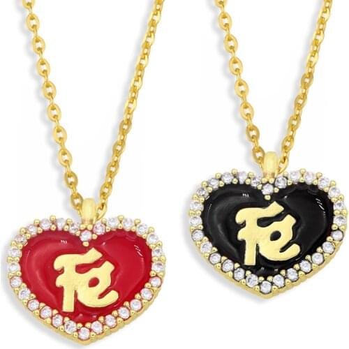 FLOLA Copper CZ Enamel Heart Necklace Pendant For Women Gold Chain Crystal Stone Fe Letter Necklace Girls Jewelry nkew44