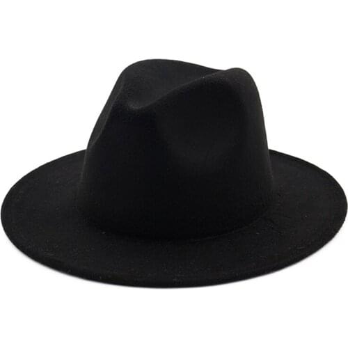 Wide Brim Simple Church Derby Top Hat Panama Solid Color Felt Fedoras Hat for Men Women artificial wool Blend Jazz Cap