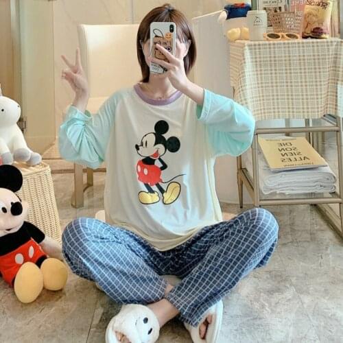 Disney Anime Pjs for Womens Pyjama Set Autumn Long Sleeve Casual Sleepwear Nightwear Comfortable Mickey Loungewear Satin M-2XL