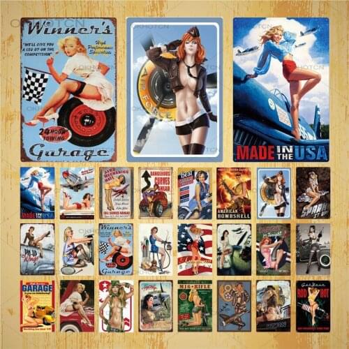 Pin Up Girl Tin Sign Plaque Metal Vintage Sexy Metal Sign Wall Decor for Bar Pub Club Man Cave Retro Signs Metal Painting