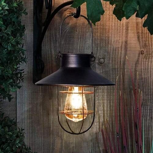 Retro Solar Lantern Outdoor Hanging Solar Light Vintage Solar Lamp with Warm White Bulb for Garden Yard Patio Xmas Party Decor