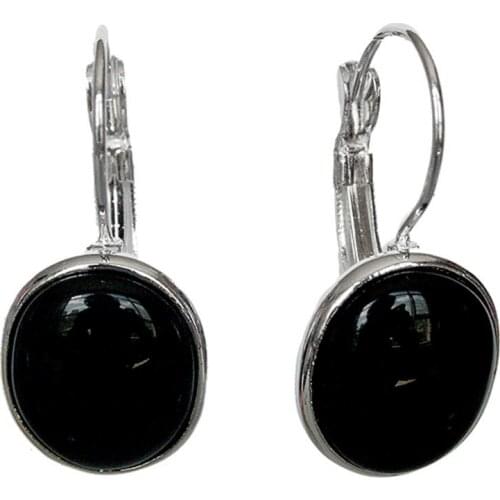 Jewelry Free Shipping LATE TREND ELEGANT NATURAL BLACK Natural Stone 925 SILVER EARRINGS 11/10"