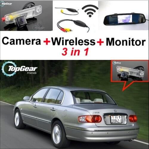 3 in1 Special Camera + Wireless Receiver + Mirror Monitor Easy DIY Back Up Parking System For KIA Opirus Amanti 2002~2011