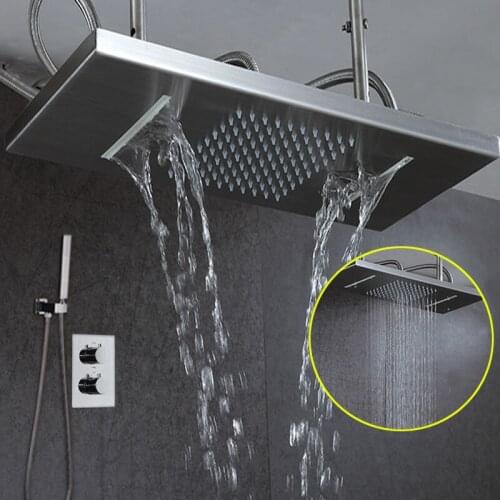 Thermostatic Faucet Shower Set Rainfall Waterfall Wall Mounted Shower Head 304SUS Polished Finished Brass Shower Mixer Valve New