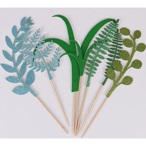 7pcs/Set Jungle Tropical Party Green Leaf Cake Topper Felt Leaves Cupcake Toppers Birtay Party Baby Shower Cake Decoration