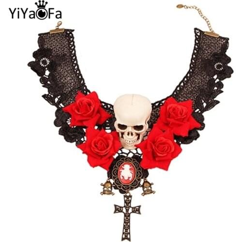YiYaoFa Halloween Skull Lace Choker Necklace for Women Accessories Skeleton Cosplay Jewelry Necklace Collar Party Jewelry Y469