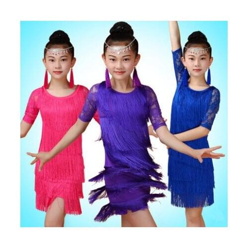 2019 new girls Latin dance skirt competition performance childrens dance clothes tassel costumes childrens practice clothes