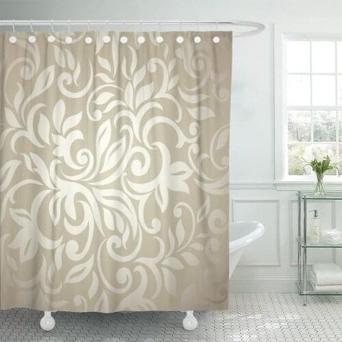 Beige Pattern Elegant Abstract Floral Vintage Leaf Gold Swirl Shower Curtain Waterproof Polyester Fabric 60 x 72 Inches