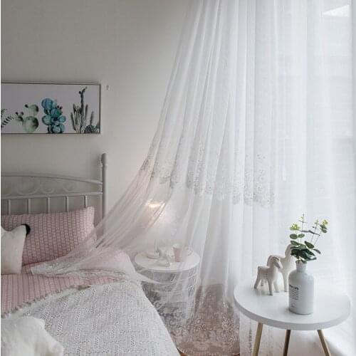 Korean Pearl Embroidered Curtain Simple Embroidered White Curtains for Living Dining Room Bedroom