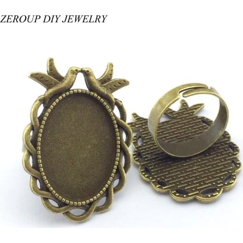 ZEROUP 18*25mm 5pcs Ring Setting Antique Bronze Plated Adjustable Oval Glass Cabochon Blank Base Supplies for Jewelry F100