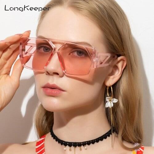 LongKeeper 2020 Oversized Sunglasses Women Vintage Luxury Brand PC Frame Sun Glasses Woman Pink Mirror Oculos De Sol Feminino