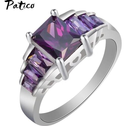 New Popular Crystal Purple Zircon 925 Sterling Silver Ring European and American Fashion Wedding Engagement Jewelry Bijoux