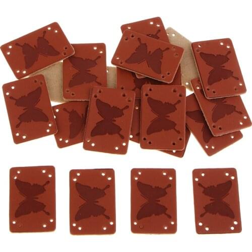 20 Pcs PU Leather Label Tags Embossed Tag With Holes For Sewing Scrapbooking
