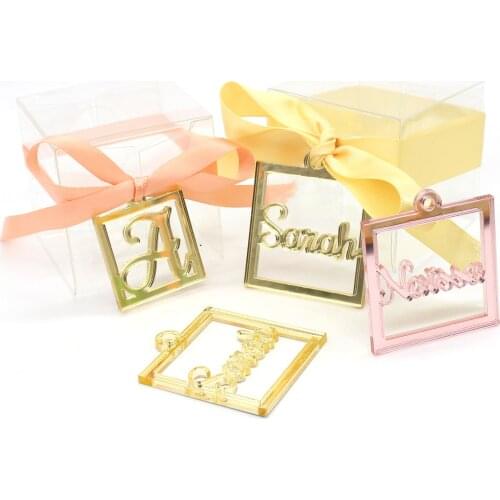 24pcs Customized Laser Cut Baby Name Square Decoration For Baptism Christening Tags Bags Favor (no box, no ribbon)