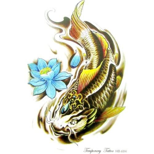 3D Large Big carp Tatoo Sticker Sketch Red Fish Lotus Drawing Designs Cool High Resolution Temporary Tattoo Stickers