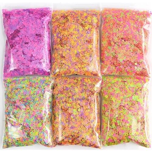 50g/Bag Neon Nail Art Glitter Sequins Mix Size Hollow Round Fluorescent Color Flakes Circle DIY Slice Manicure Decorations HJ#49