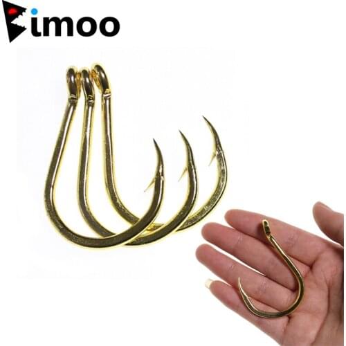 Bimoo 6pcs Gold Color Circle Hook Deep Sea Saltwater Fishhook Heavy Jig Hooks for Big Game Boat Fishing Trolling Assist TunaHook