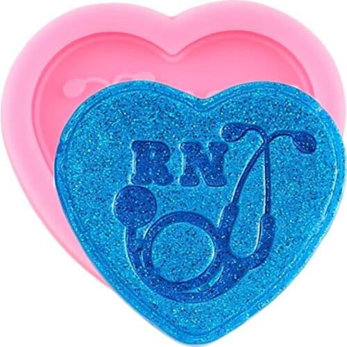 Shiny Heart Shaped Doctor Stethoscope Silicone Mold Epoxy Resin Keychain Molds Polymer Clay Pendant Mould Jewelry Making Moulds