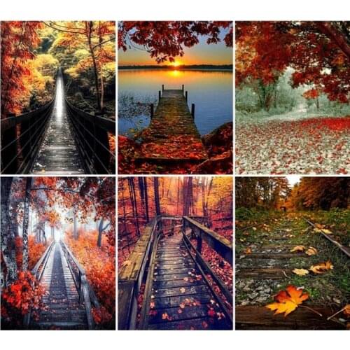 Bridge Diamond Mosaic Autumn Landscape Diamand Painting Complete Daimond Embroidery Hobby Rhinestone Picture Wall Sticker Decor