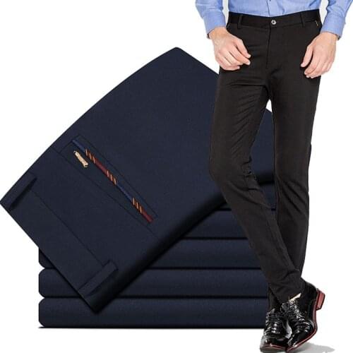 Plus Size 29-40 Business Mens 2020 Spring Summer Casual Brand Straight Pant Autumn Man Cotton Pants Black Long Trousers