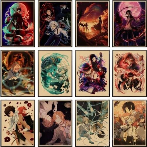 Bungo Stray Dogs Japanese comics retro kraft poster drawing room childrens room decoration