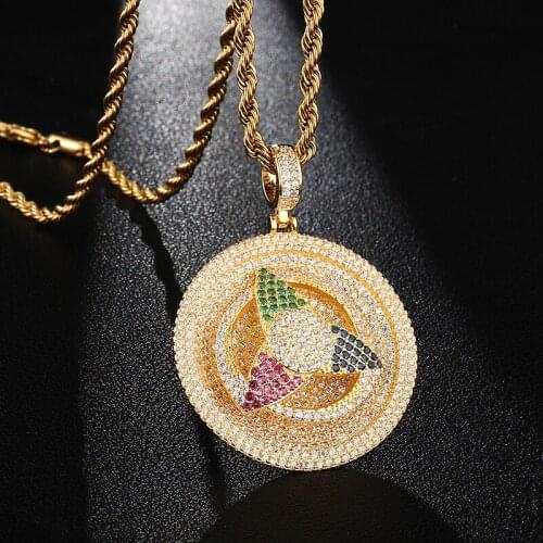 D&Z Colorful Rhinestone Geometric Round Pendant Necklace Men Hip Hop Iced Out Bling Jewelry