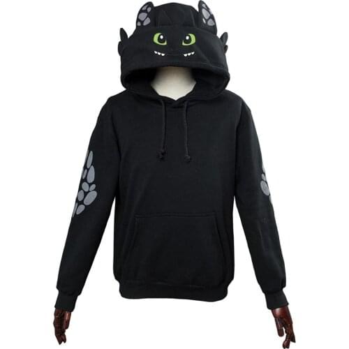 Adult How to Train Your Dragon Toothless Cosplay Hoodie Sweatshirt Casual Black Pullover Jackets Coat Hooded Hoodie