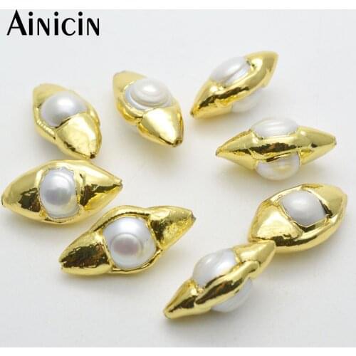 Solid Gold Plating Oval Shape Natural Freshwater Pearl 15x25mm Fashion Jewelry Making Materials 5pc/lot