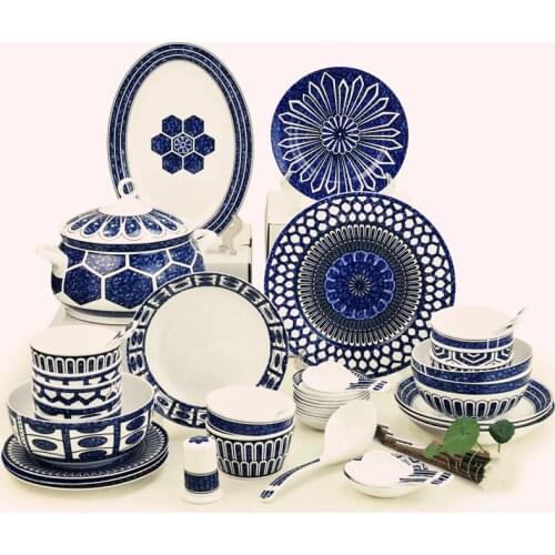 Dinnerware set Ceramic Bone China 48pcs Jingdezhen Tableware Dishes set Plates Bowls