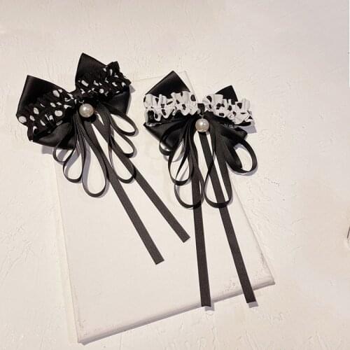 Korean Fashion Black Ribbon Bow Hairpin Bowknot Rhinestone Pearl Hair Clips for Women Female Wedding Headdress Hair Accessories