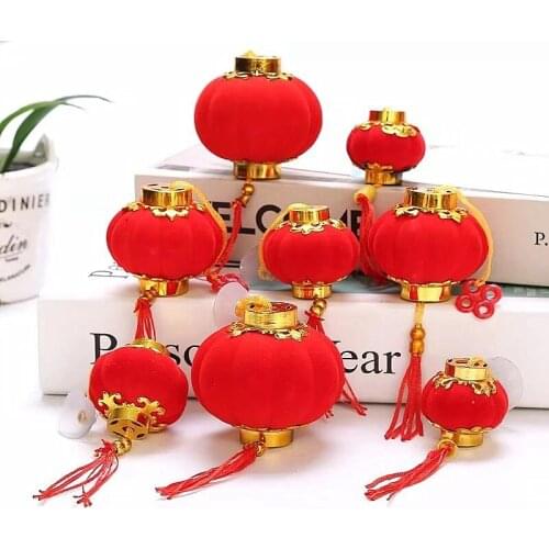 Mini flocking red lantern wedding party new year Festival decoration gift diy craft Small lantern bonsai ornaments decoration