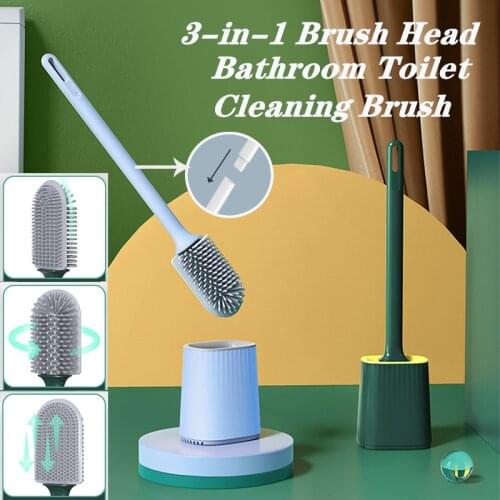 Multifunctional Silicone Toilet Brush with Holder Double-Sided Cleaning Head,Wall-mounted Handle Bathroom Cleaner WC Accessories