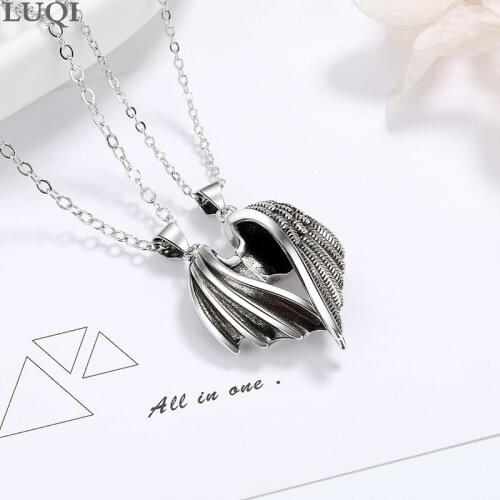 Fashion Men and Women S925 Retro Thai Silver Angel Devil Wing Pendant Personality Magnetic Couple Necklaces X137