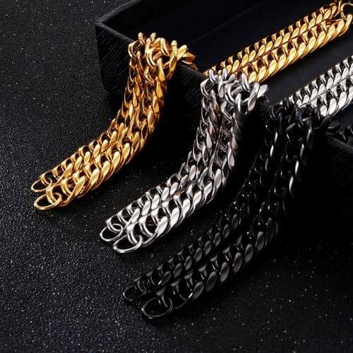 Mans Bracelets 16-25CM Muilti-Size Link Chain Bracelet For Men Women Stainless Steel 9mm11mm GoldBlack Chain Bangle JB107558-Z