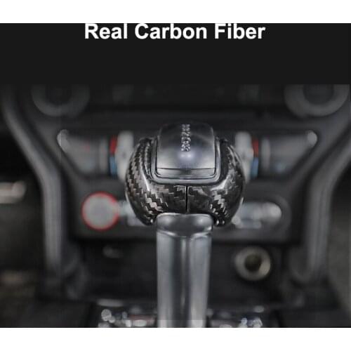 QHCP Car Gear Head Knob Cover Gear Shift Knob Sticker Real Carbon Fiber Black Red For Ford Mustang 2015 2016 2017 2018 2019 2020