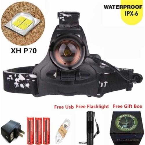 Super Bright XHP70 Led Headlamp Micro USB Rechargeable 18650 Battery zoom headlight flashlight torch Lantern 4 style Lamp Light