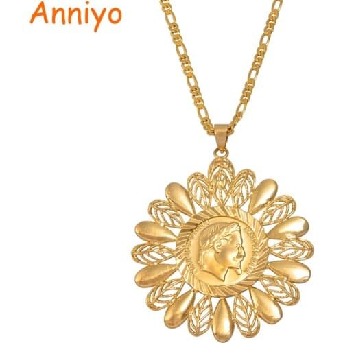 Anniyo Charm Napoleon Pendant Necklaces for Women Girls Gold Color Flower Coin Jewelry Gifts
