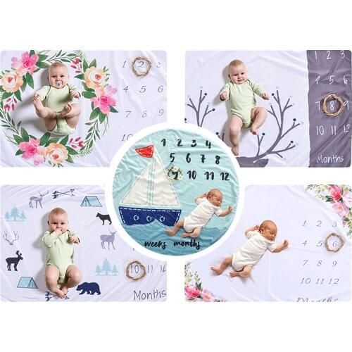 Newborn Baby Blanket Newborn Swaddle Stroller Bedding Wrap Photo Background Cloth Monthly Growth Number Photography Props Rug