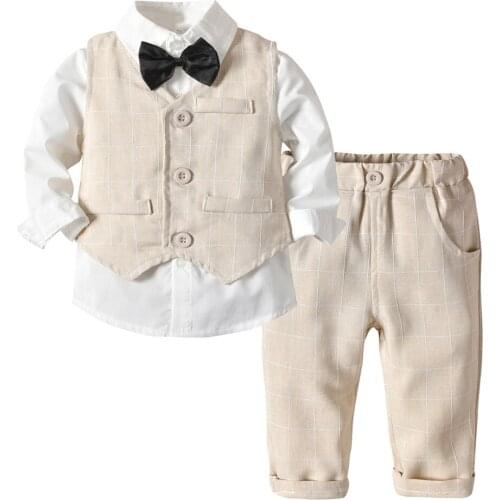 Baby Boy Clothes Autumn Gentleman Birthday Suits Newborn Party Dress Soft Cotton Shirt + Vest + Pants Casual Infant Toddler Set