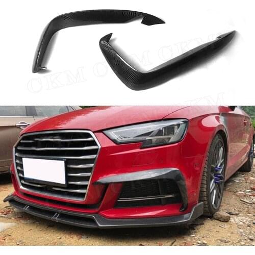 Carbon Fiber Front Fog Lamp Corner Splitters Trims Cover for Audi S3 A3 Sline Sedan 2017-2019 Fog lights eyelids Strips Stickers
