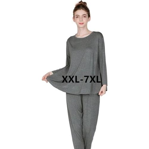 Pajamas long-sleeved loose suit plus size female autumn winter home clothes fat MM cotton pyjamas women sleepwear set 2XL-7XL