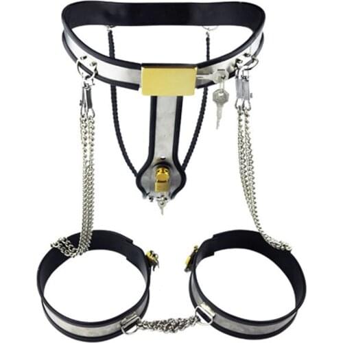2 style stainless steel Y-type female Panties chastity device Belt with Restraint Anklecuff Bondage Chastity lock Adult Sex Toy