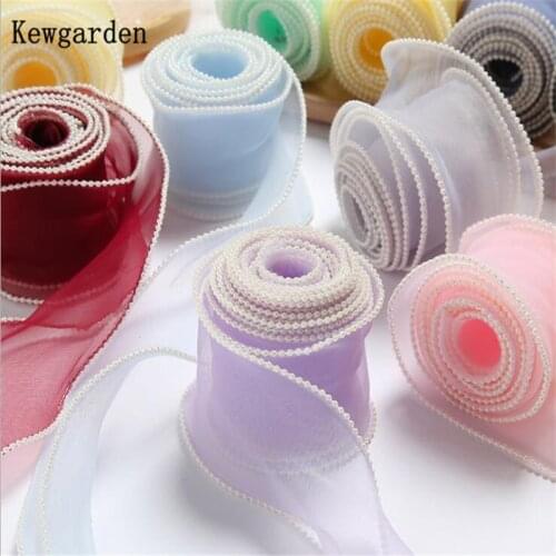 Kewgarden 5.5cm 2" Beaded Wavy edge Organza Ribbon DIY Hair Bow Accessories Handmade Tape Flower Gift Packing Webbing 10 Yards