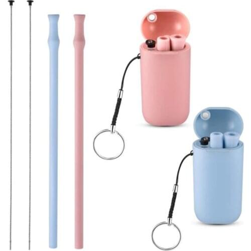 Foldable Silicone Soft Straw Plastic Straw Storage Box Kit Reusable Adjustable Tube Length Available Colors Beverage Accessories