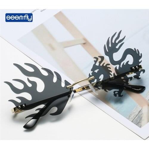 Seemfly Chinese Style Dragon Phoenix Shaped Sunglasses Wacky Sun Glasses For Men Women Sunshades Metal Rimless Colorful Eyewear
