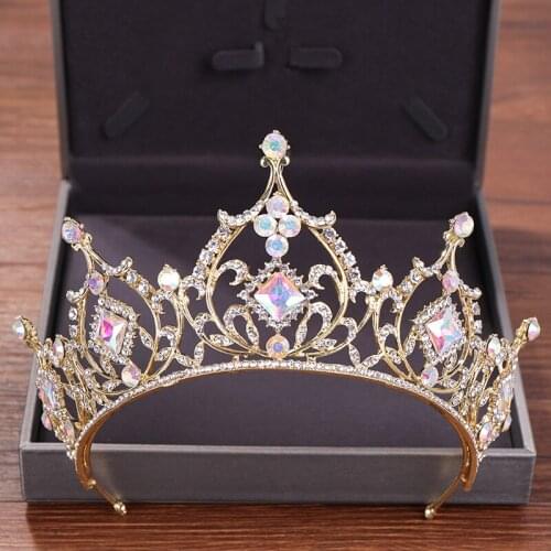Baroque Bride Crystal Crown Wedding Headwear Colorful Crystal Tiaras Bride Hair Accessories Gold Crown Headpiece Diadem Queen