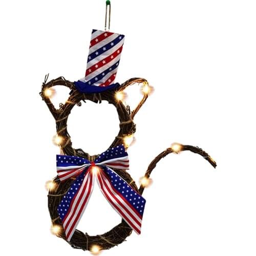 Handmade Independence Day Wreath Front Door Cat Shape Wreath Home Window Wall ing Party summer Spring Decorative