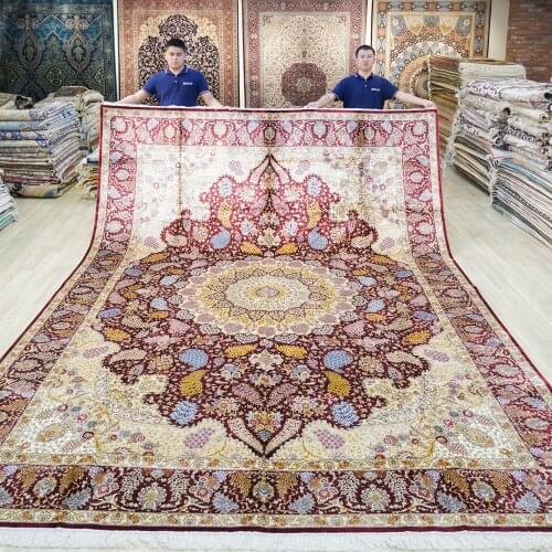 Yilong 9.5'x12.8' Floral red turkish hand knotted handmade persian silk carpets (LH16A9.5x12.8 )