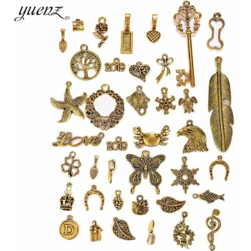 YuenZ 50g 39pcs antique gold Mixed Styles Charm Pendants DIY Jewelry for Necklace Bracelet Craft Findings U041