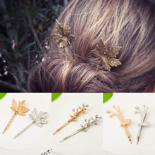 Maple Leaf Branch Golden Silver Hair Clips & Pins Bobby Pins Headwear Hair Accessories for Women
